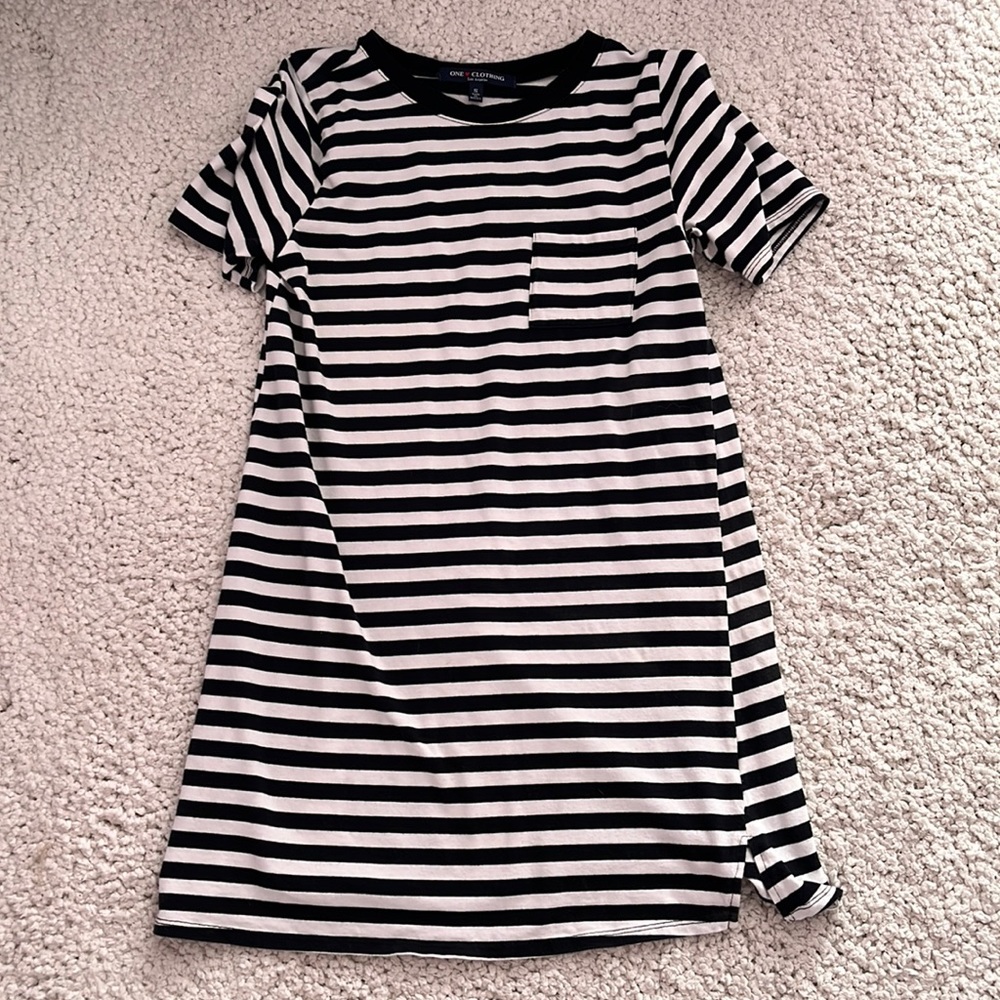 One Clothing Los Angeles Black White Striped T Shirt Dress